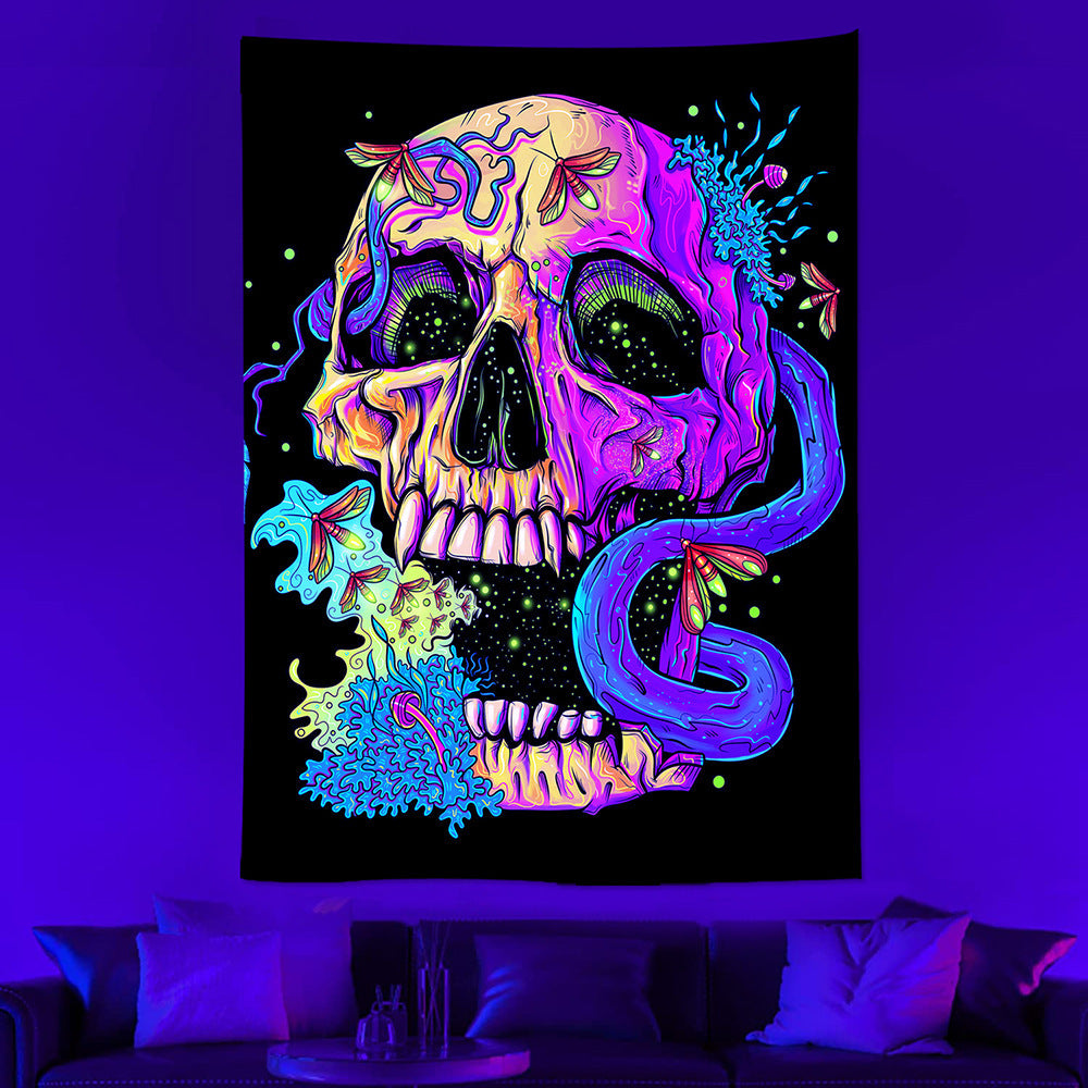 Skull Neon Tapestry Background Fabric