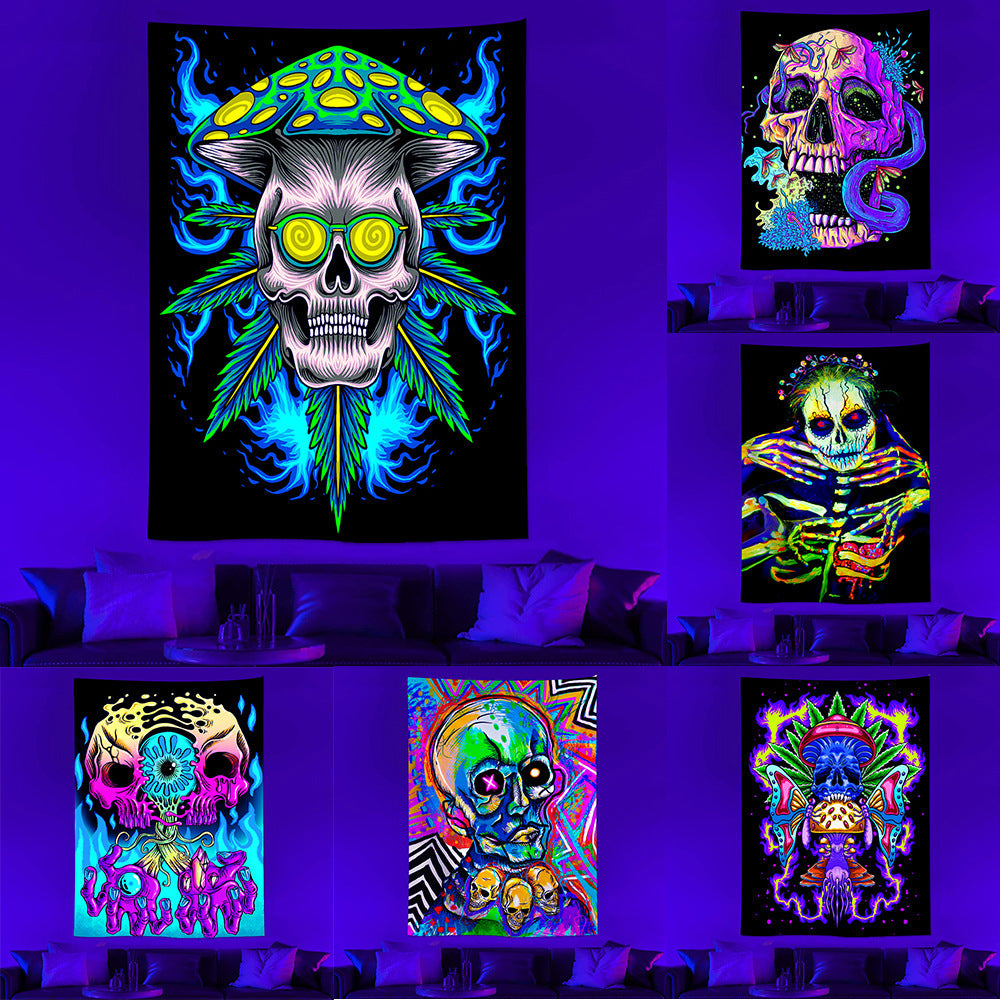 Skull Neon Tapestry Background Fabric
