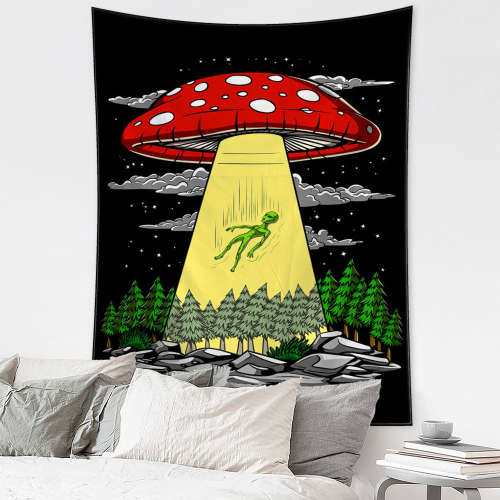 Black Mushroom Series Background Tapestry